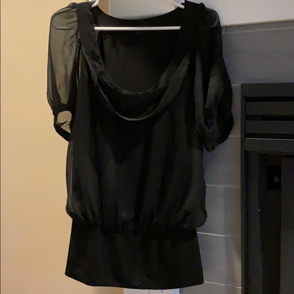 Black top with sheer sleeves